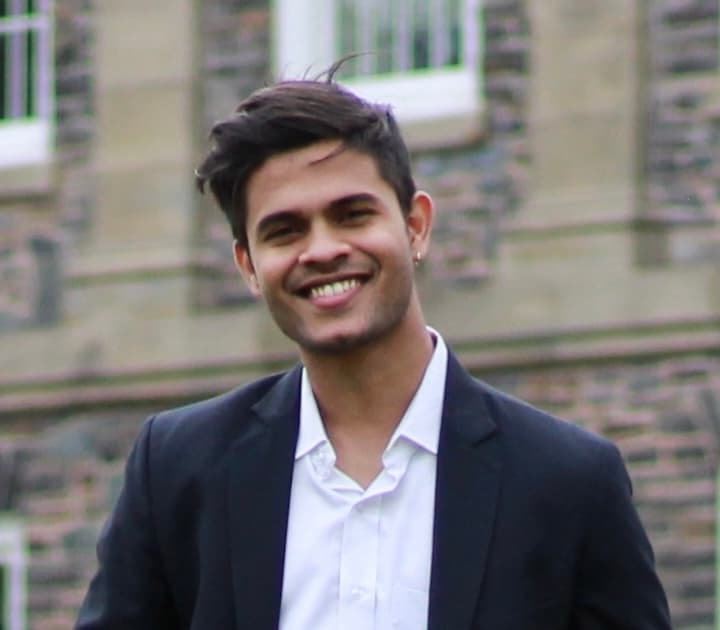 Hiren Khant standing outside the Dalhousie University campus in Halifax, Nova Scotia.